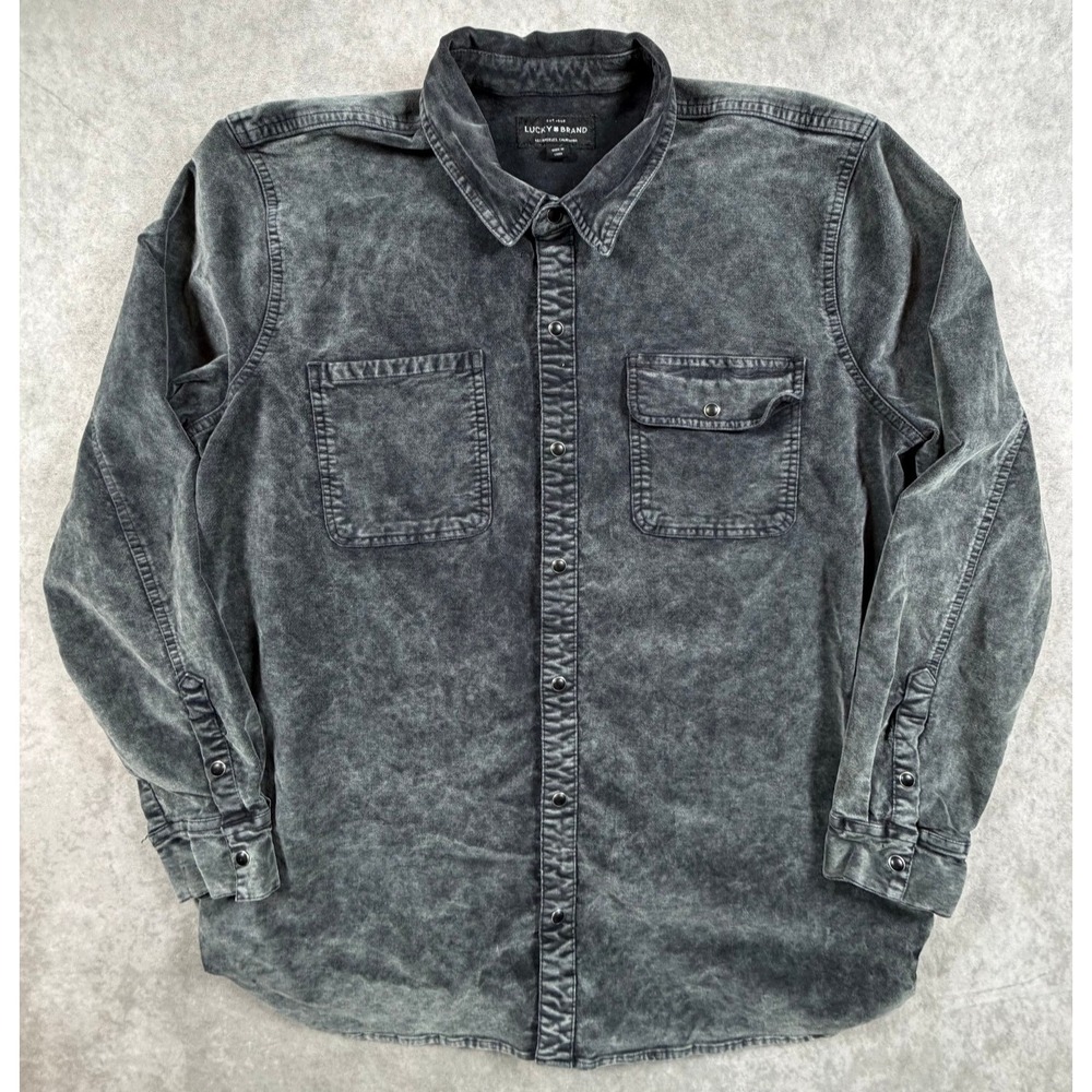 Lucky Brand Womens XL Velvet Western Shirt Charcoal Gray Snap Front Shacket